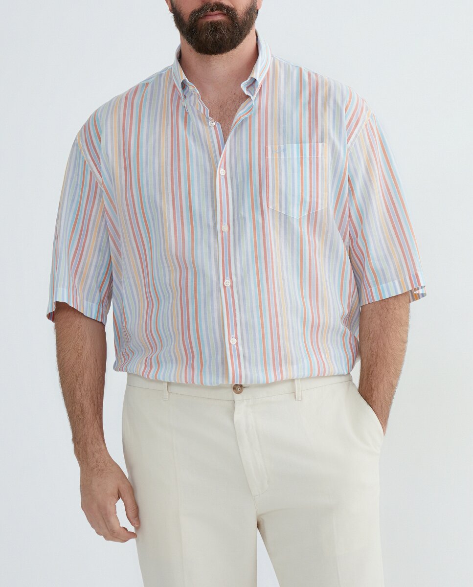 Imagen 0 de Camisa de hombre de tallas grandes manga corta rayas multicolor