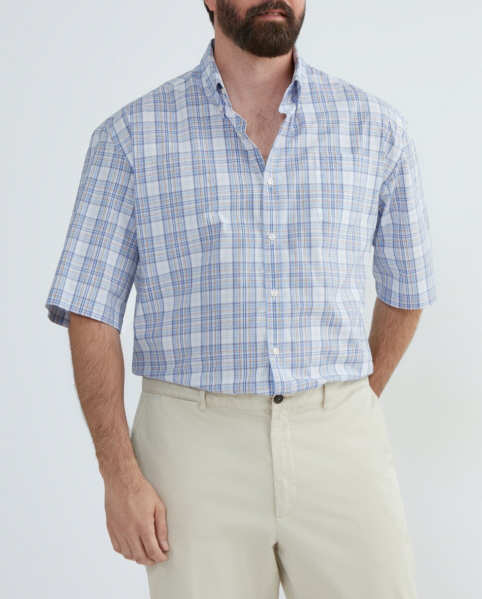 Imagen 0 de Camisa de hombre de tallas grandes manga corta algodón cuadros
