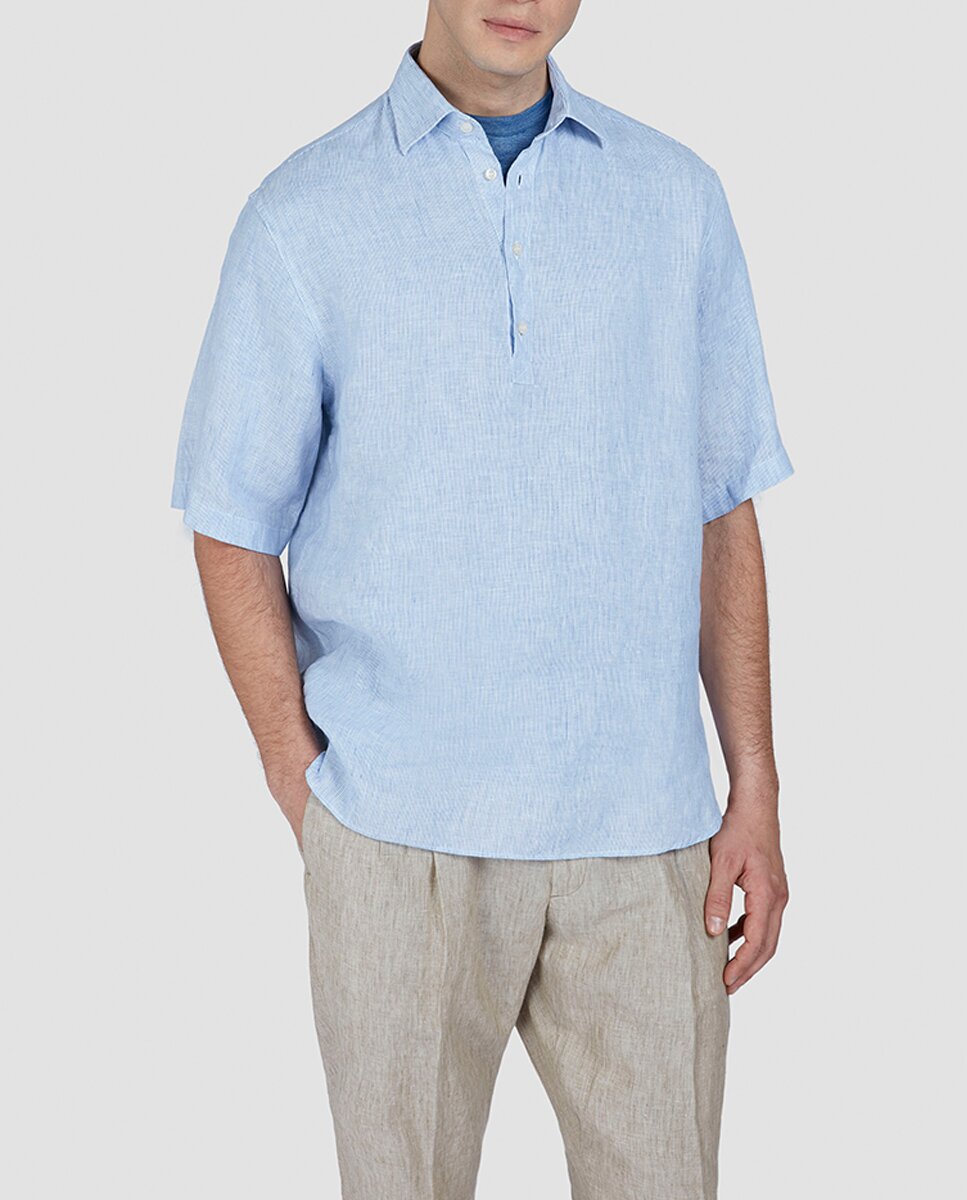 Imagen 0 de Camisa de hombre de tallas grandes manga corta tipo polera lino