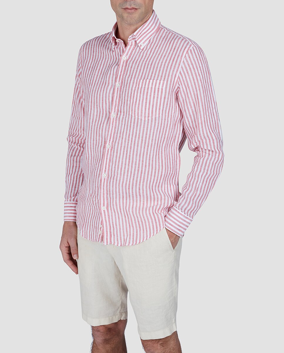 Imagen 0 de Camisa de hombre de tallas grandes rayas lino