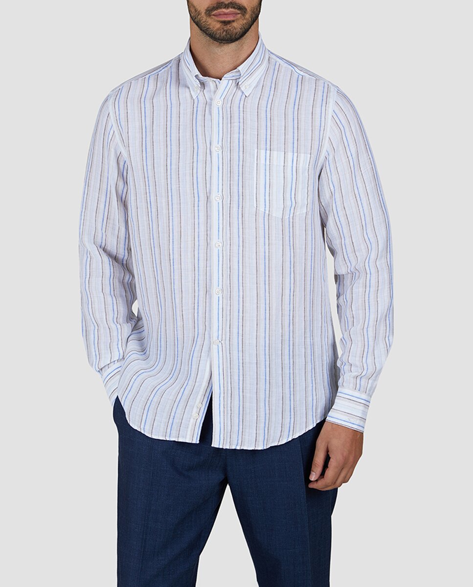 Imagen 0 de Camisa de hombre de tallas grandes m/l. rayas lino