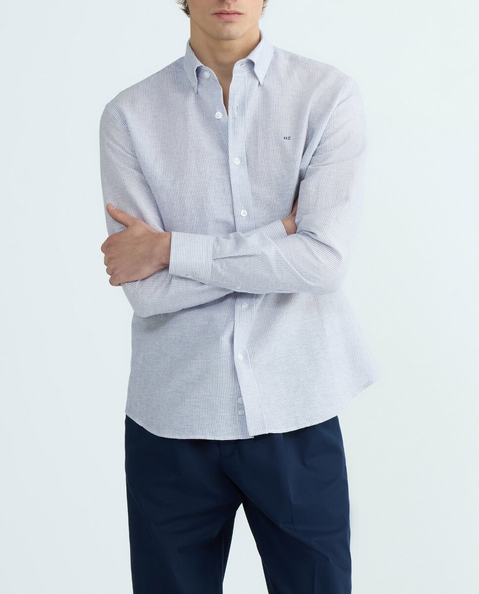 Imagen 0 de Camisa de hombre regular de lino en rayas