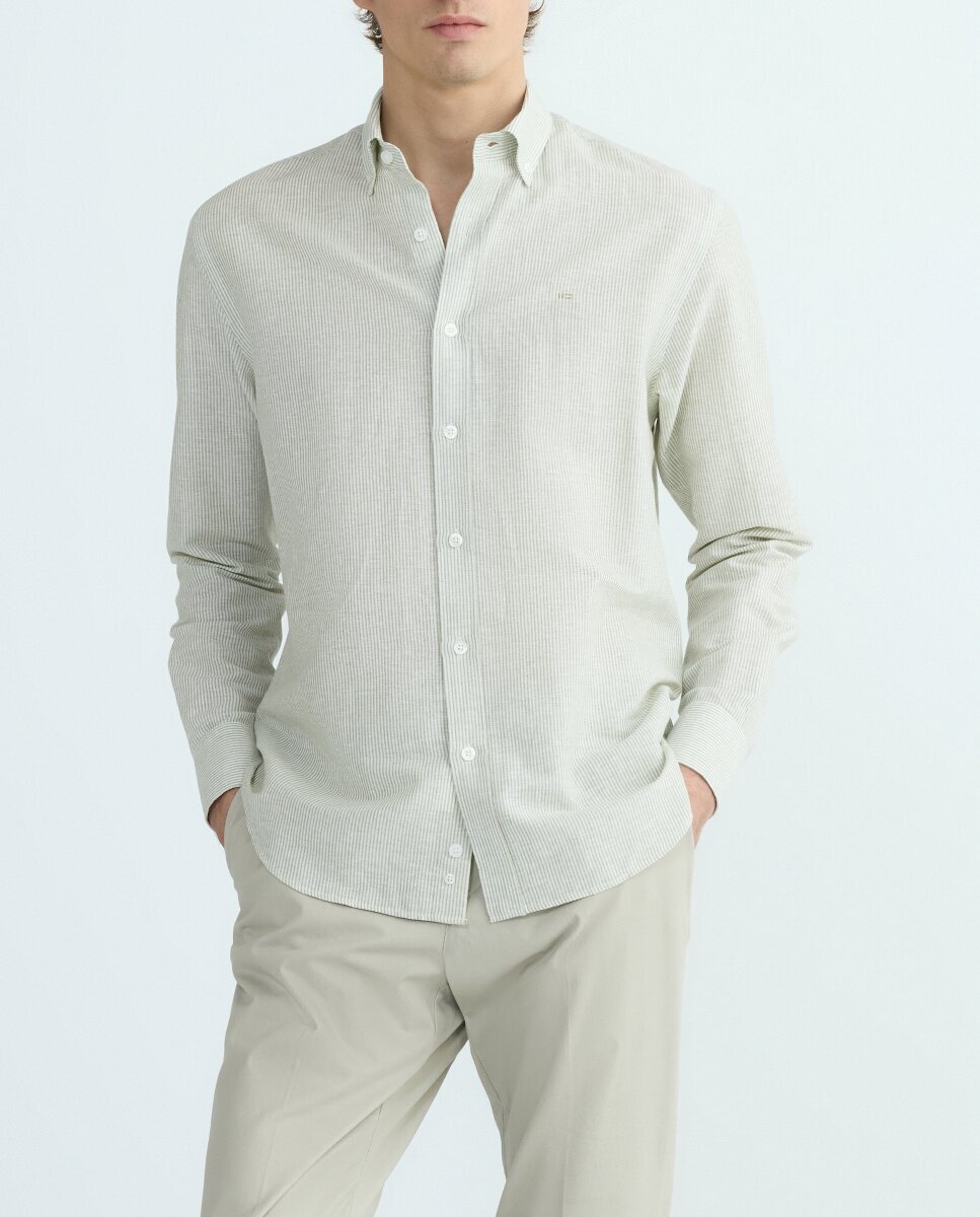 Imagen 0 de Camisa de hombre regular de lino en rayas