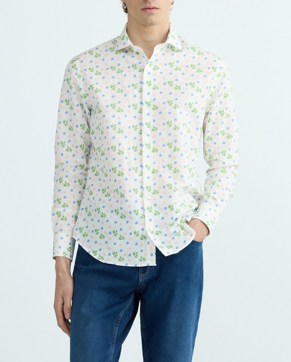 Imagen 0 de Camisa de hombre regular con estampado de flores en lino algodón