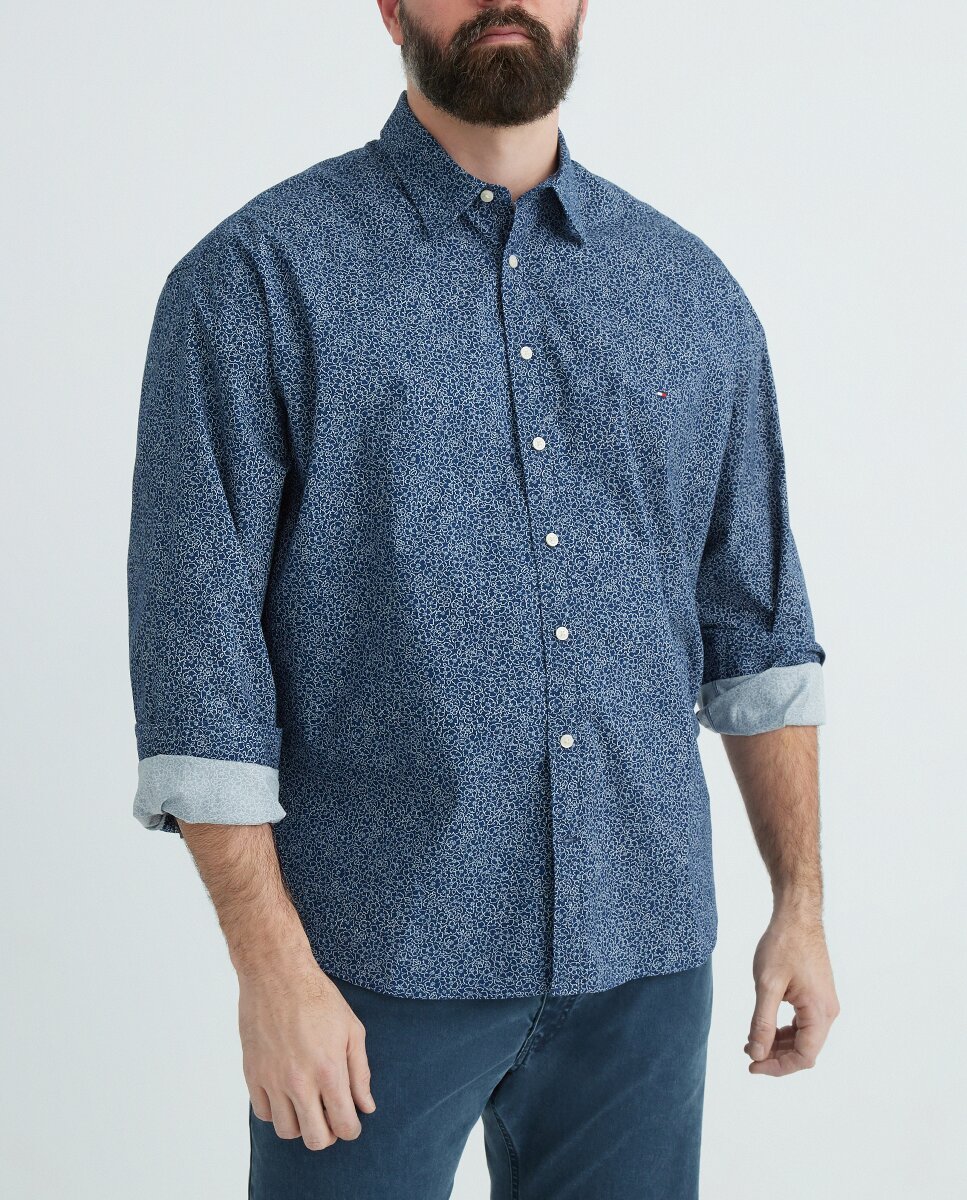 Imagen 0 de Camisa estampada de manga larga de popelín tallas grandes