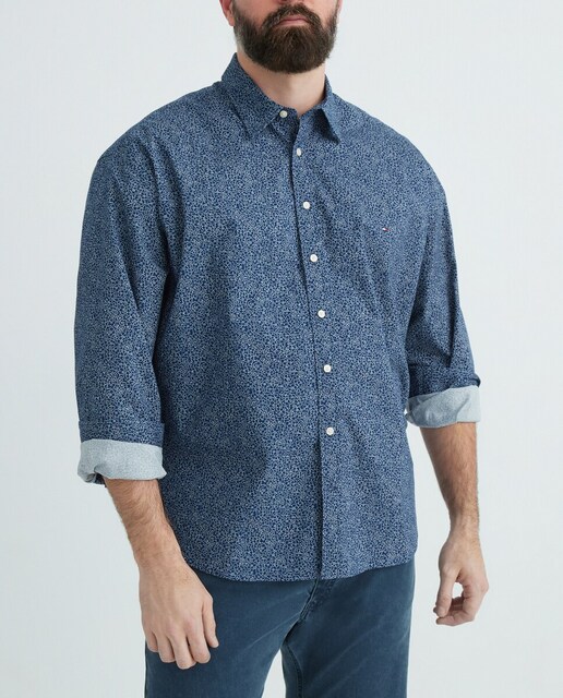 Imagen 0 de Camisa estampada de manga larga de popelín tallas grandes