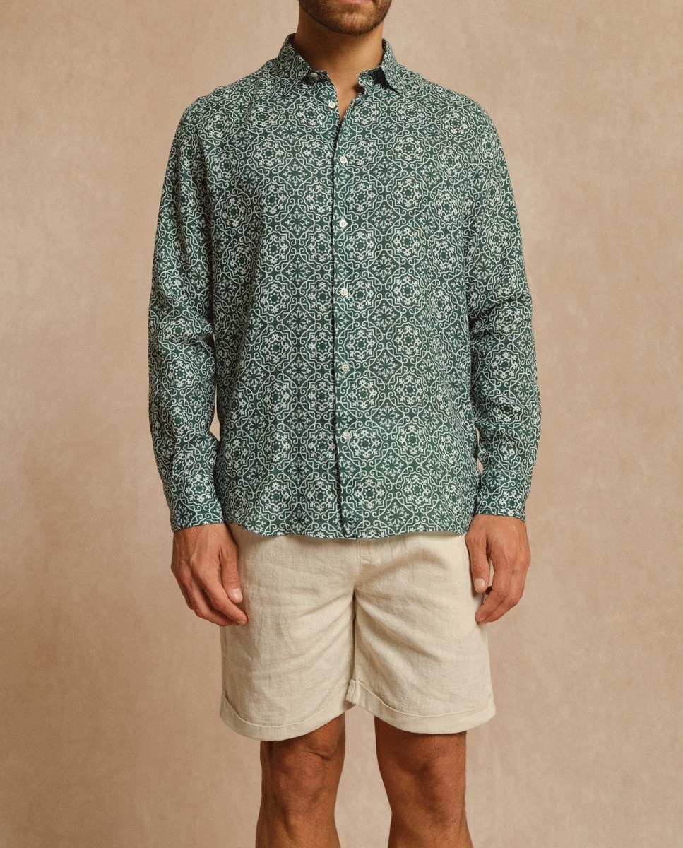 Imagen 0 de Camisa lino manga larga estampada