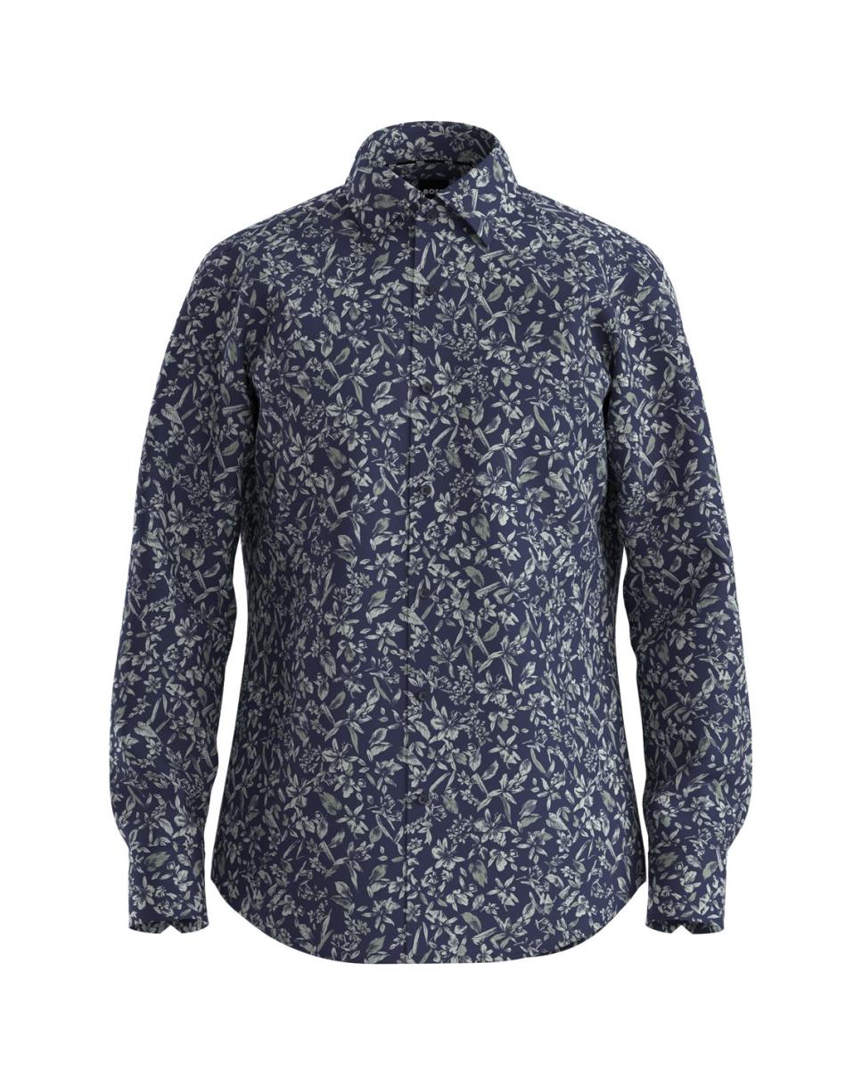 Imagen 0 de Camisa de hombre regular estampada azul tallas grandes