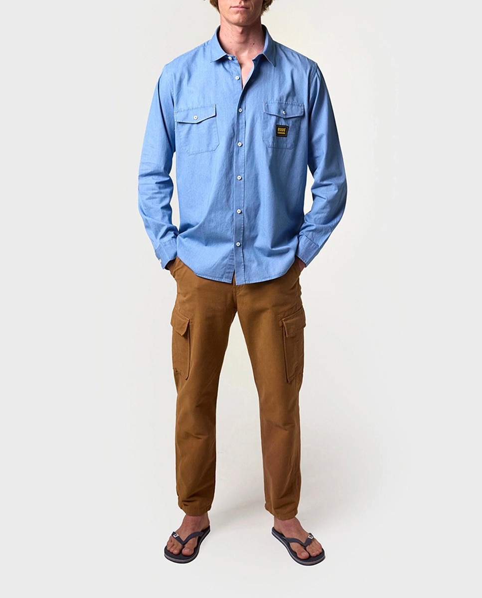 Imagen 0 de Camisa ligera estilo denim de algodón de hombre