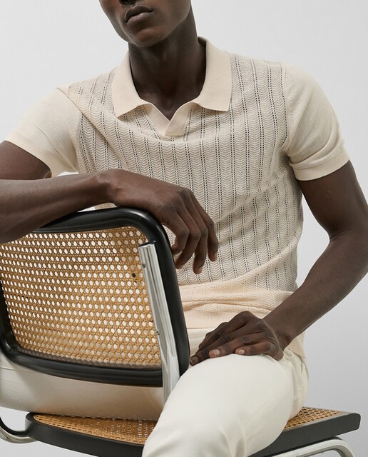 Imagen 0 de Polo de hombre tricotado lino manga corta dibujo espiga