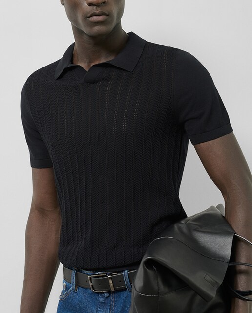 Imagen 0 de Polo de hombre tricotado lino manga corta dibujo espiga