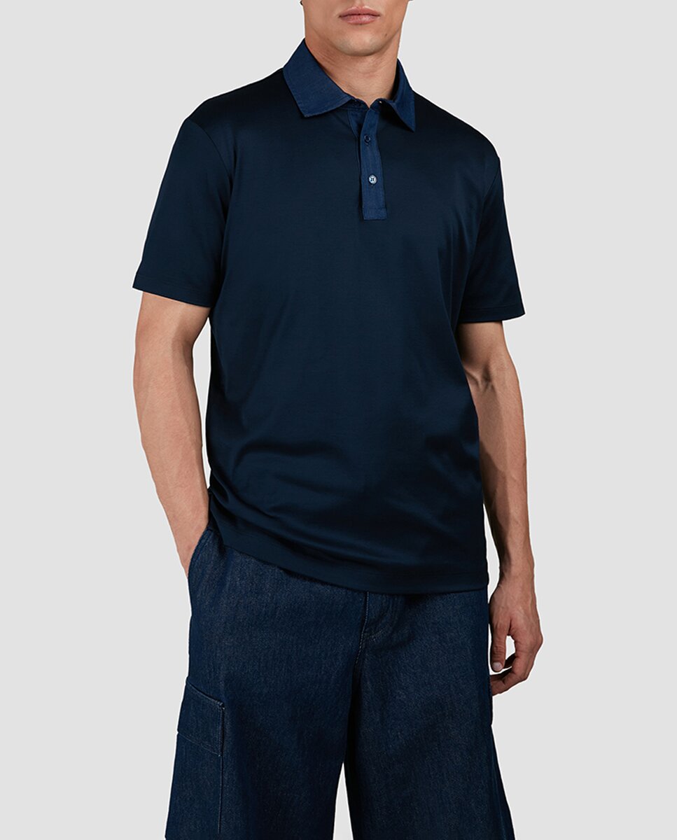 Imagen 0 de Polo de hombre manga corta contraste denim cuello hombros