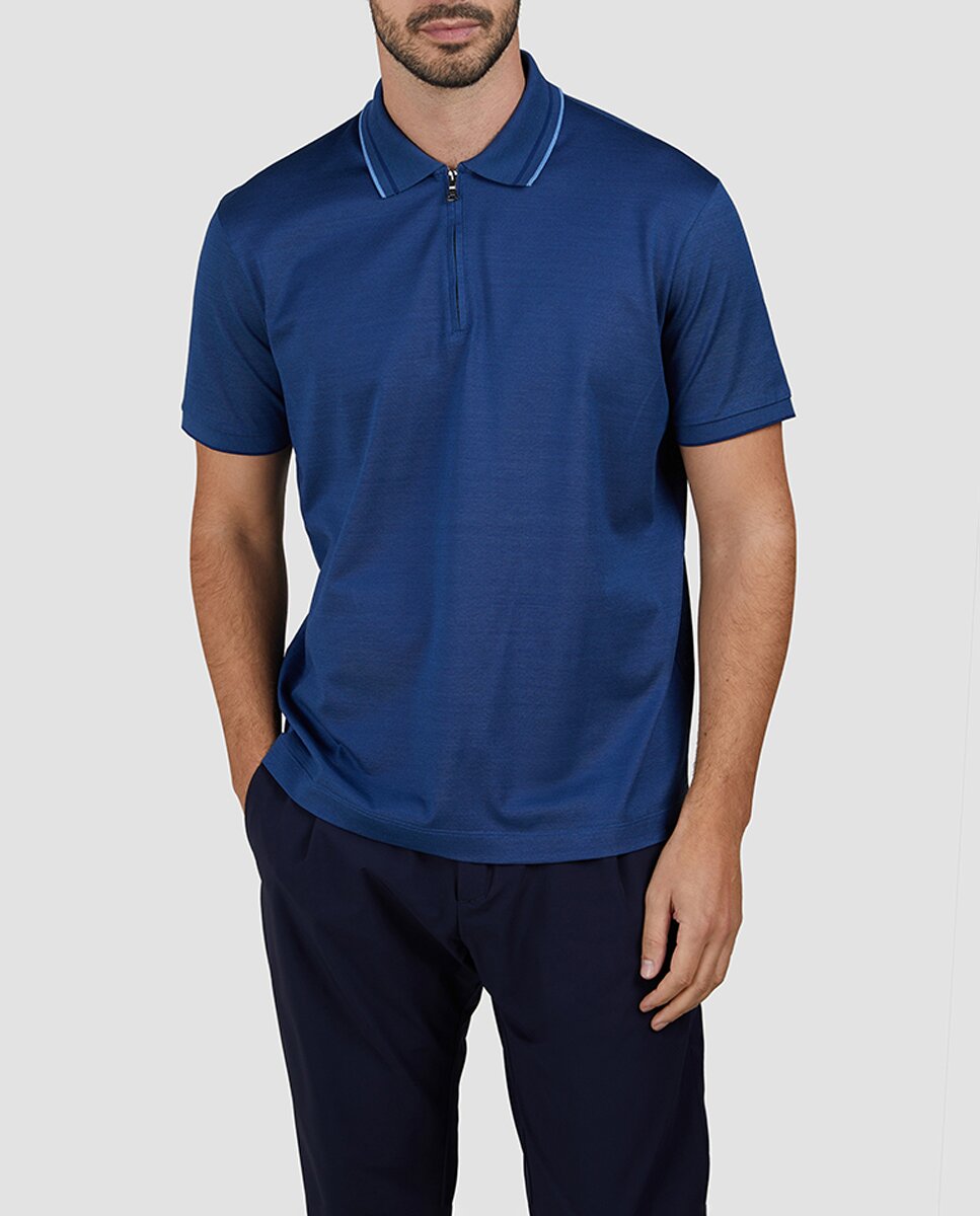 Imagen 0 de Polo de hombre manga corta media cremallera ribetes cuello, tallas grandes