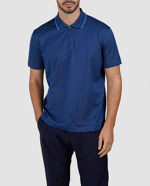 Imagen 0 de Polo de hombre manga corta media cremallera ribetes cuello, tallas grandes