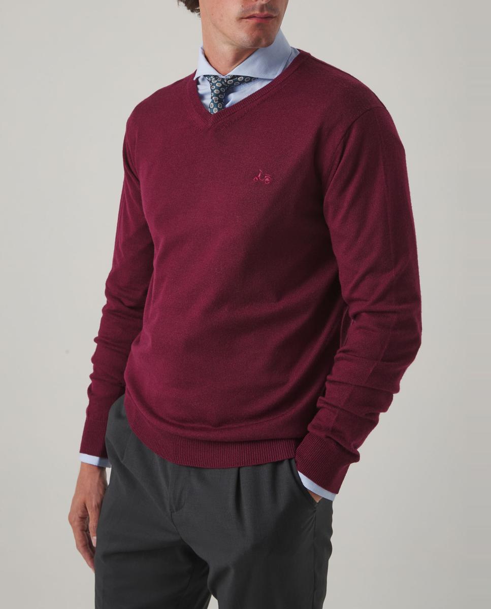 Imagen 0 de JERSEY ICONIC V NECK MERINO BURDEOS
