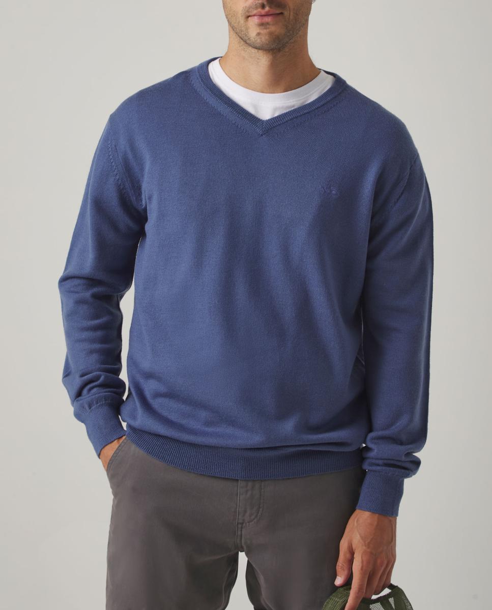 Imagen 0 de JERSEY ICONIC V NECK MERINO DENIM