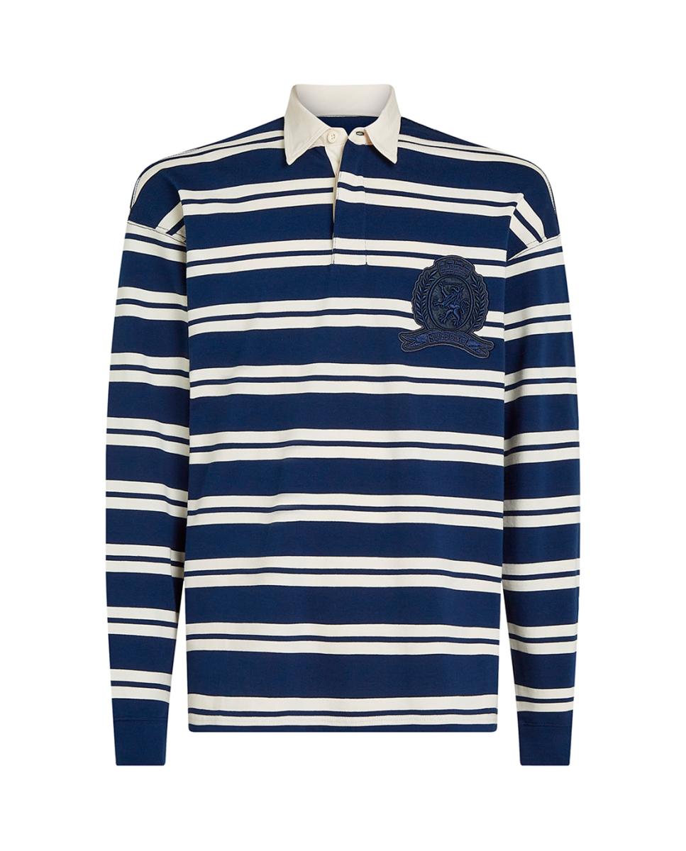 Imagen 0 de Sudadera de hombre tipo rugby con estampado a rayas tallas grandes
