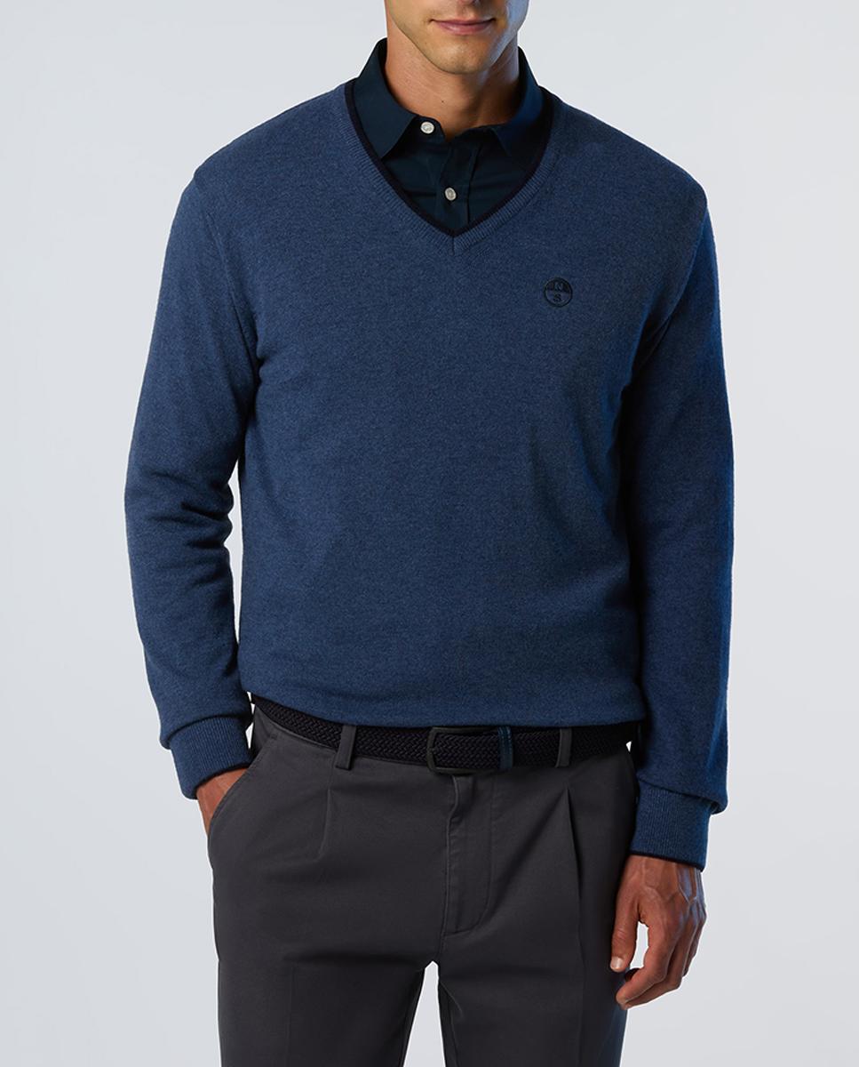 Imagen 0 de Jersey de pico en cashmere reciclado con vivos en contraste y logo bordado.