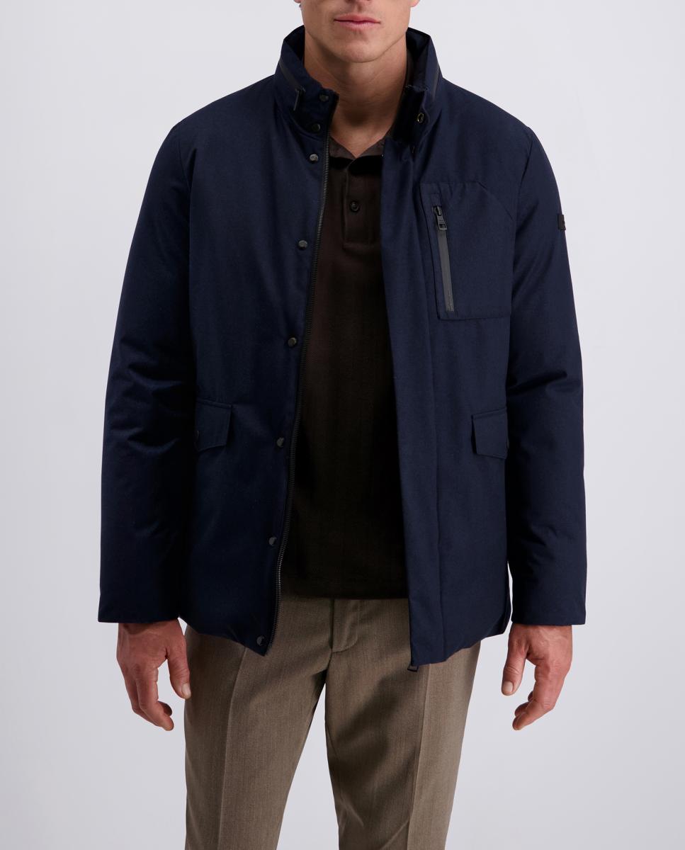 Imagen 0 de Parka tres cuartos de hombre color azul marino en lana técnica waterrepelent Comfort fit
