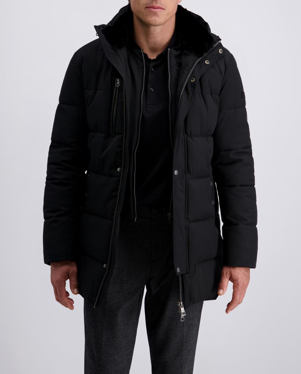 Imagen 0 de Parka acolchada de hombre negra cuello pelo y capucha desmontable Comfort fit