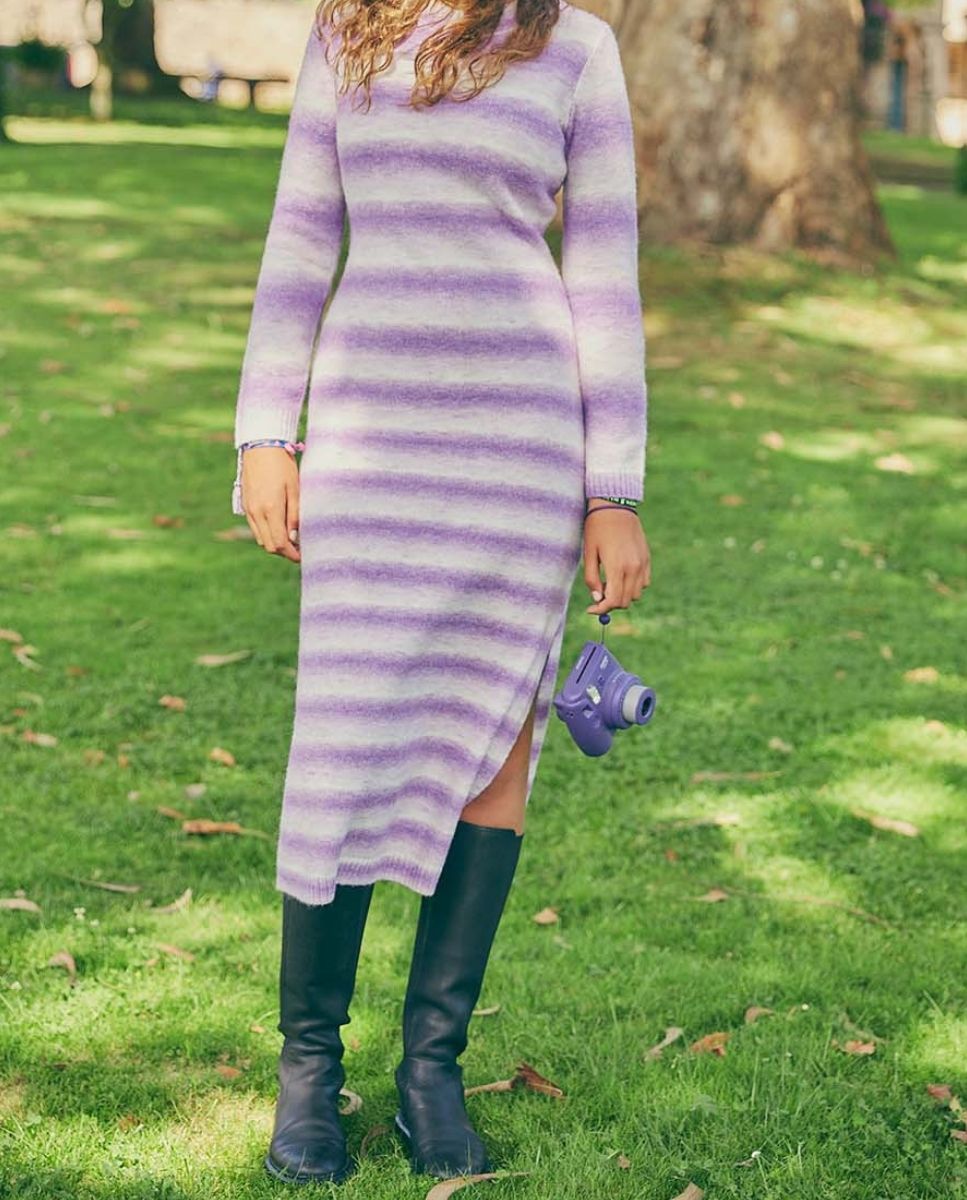 Imagen 0 de Vestido punto teen midi abertura lila