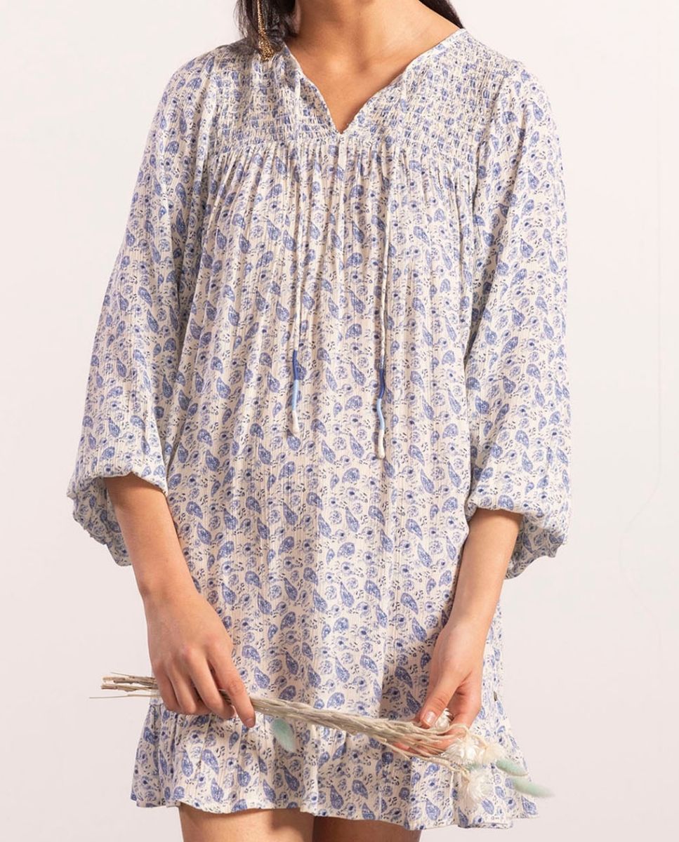 Imagen 0 de Vestido de niña teen corto gomas estampado paisley