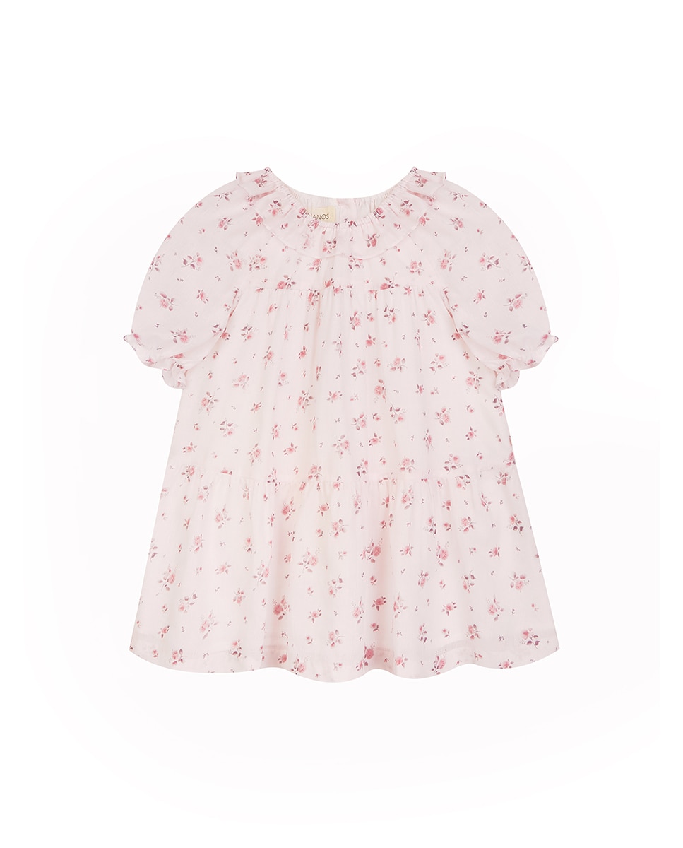 Imagen 0 de Vestido de niña volumen manga corta estampado rosas.