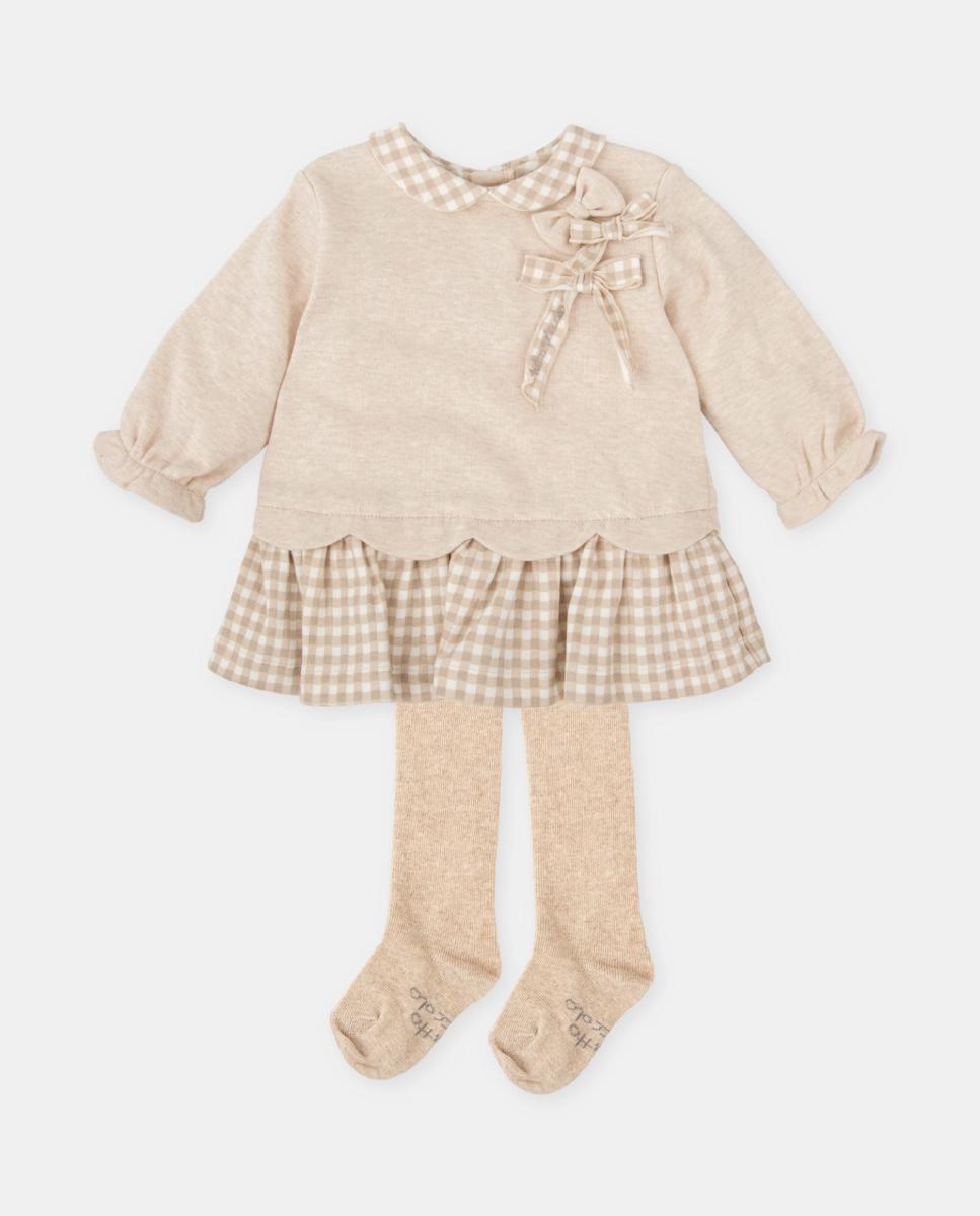 Imagen 0 de Vestido de niña de interlock combinado con cuadros