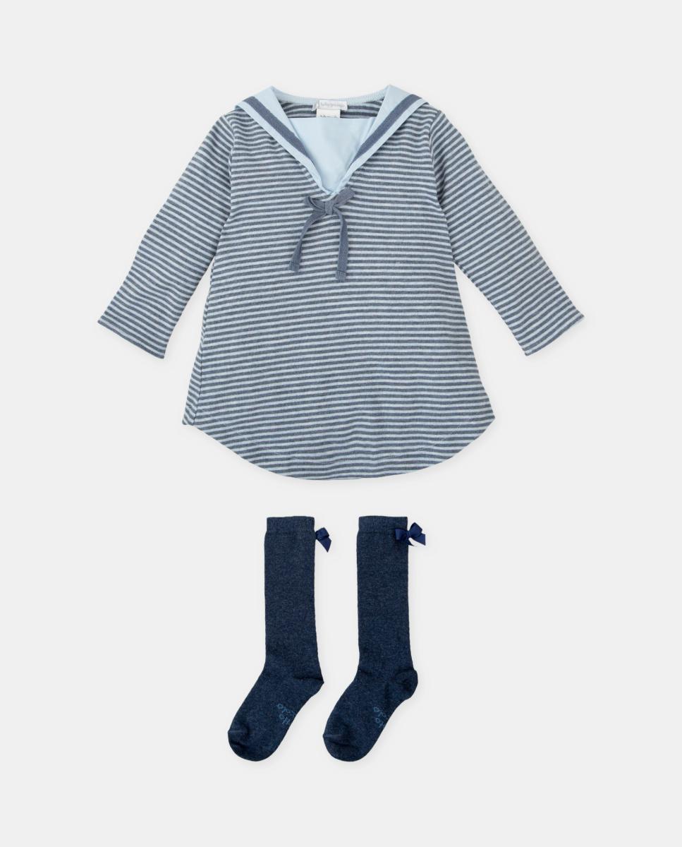 Imagen 0 de Vestido de niña de interlock a rayas