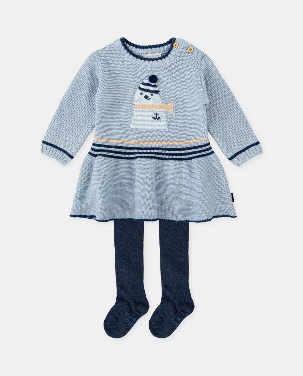 Imagen 0 de Vestido de niña de tricot con leotardos