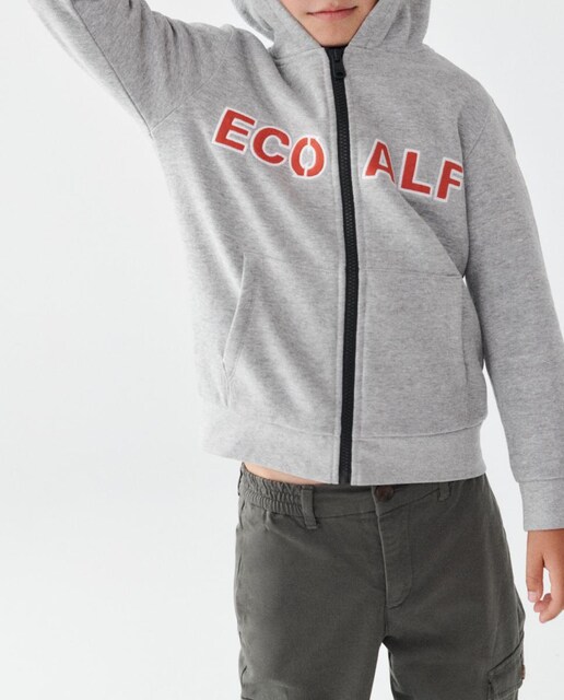 Imagen 0 de Sudadera niño con cremallera frontal, logo estampado frontal y capucha