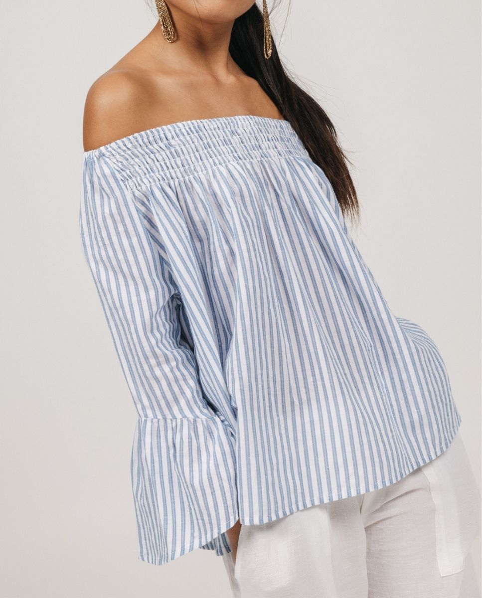 Imagen 0 de Blusa de niña teen cuello barco gomas rayas