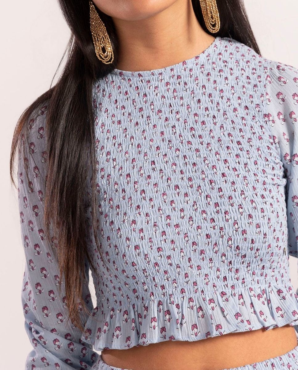 Imagen 0 de Blusa de niña teen manga larga gomas estampado flor de loto