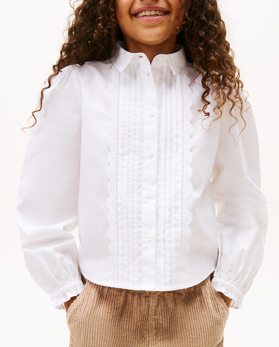 Imagen 0 de Camisa de niña de manga larga con bordado inglés