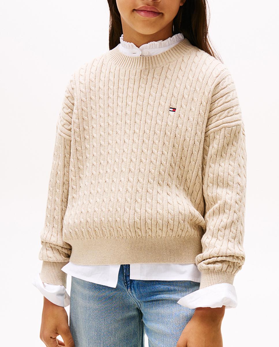 Imagen 0 de Jersey de niña de cuello redondo y punto cableado