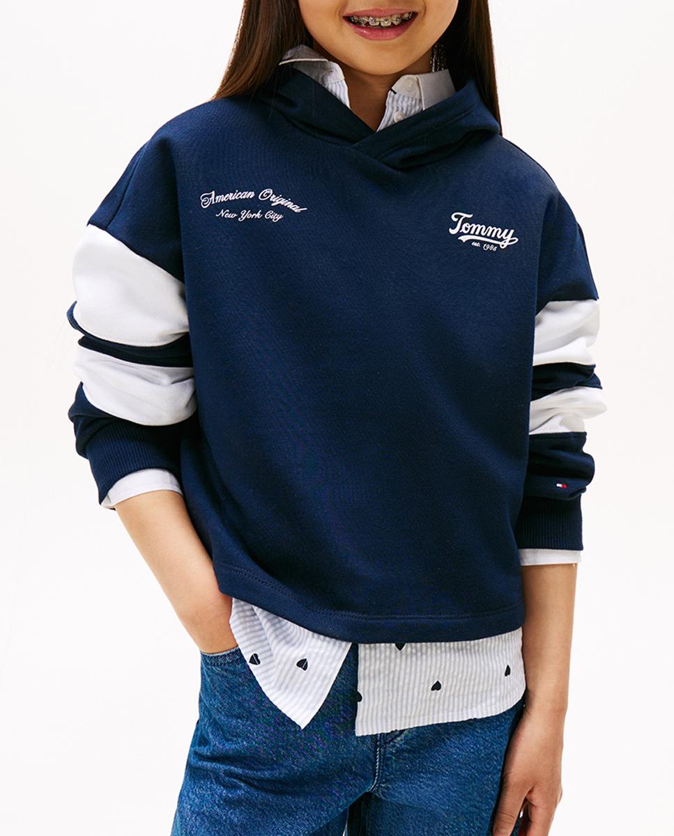 Imagen 0 de Sudadera de niña con capucha y mangas a contraste