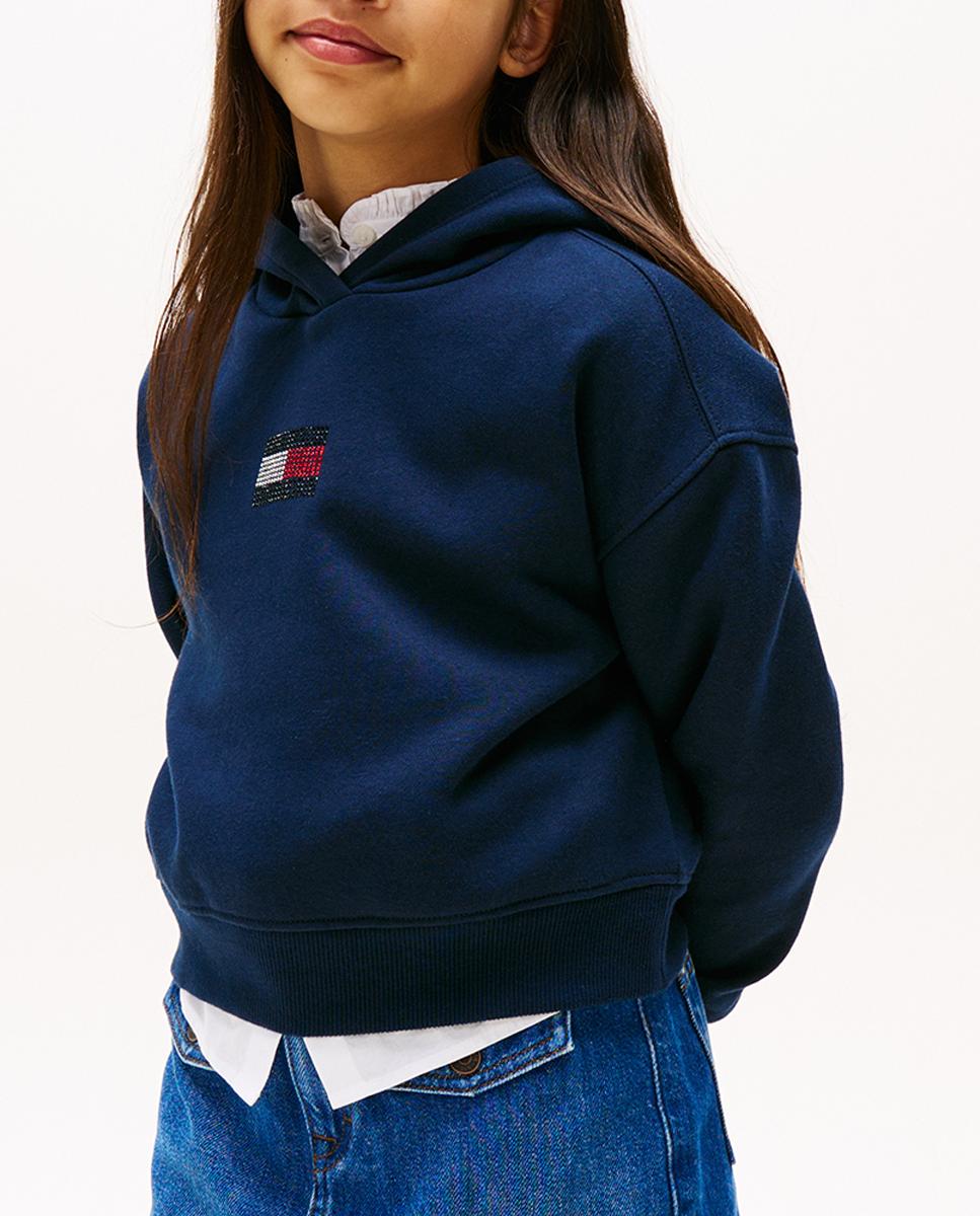 Imagen 0 de Sudadera de niña con capucha y logo frontal de pedrería