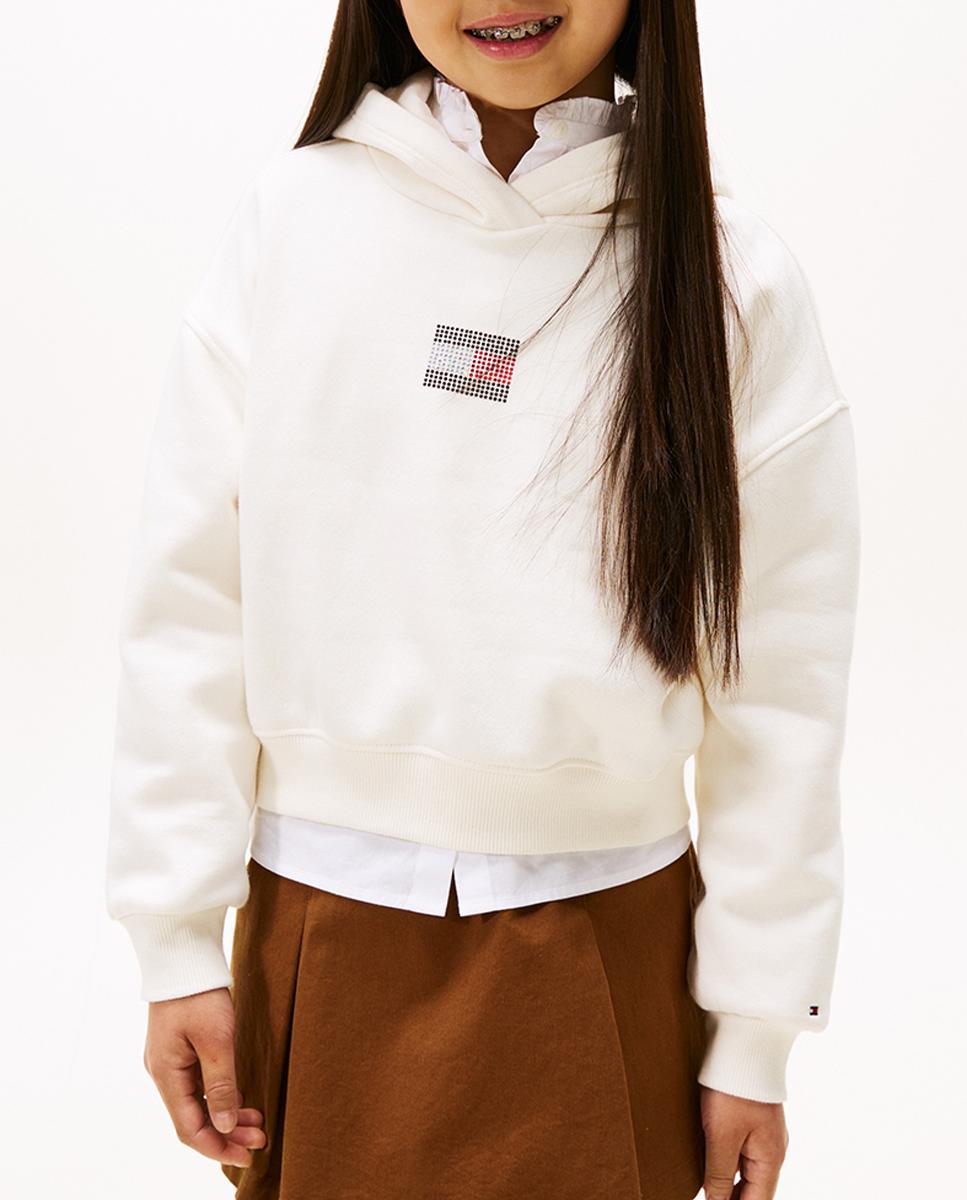 Imagen 0 de Sudadera de niña con capucha y logo frontal de pedrería