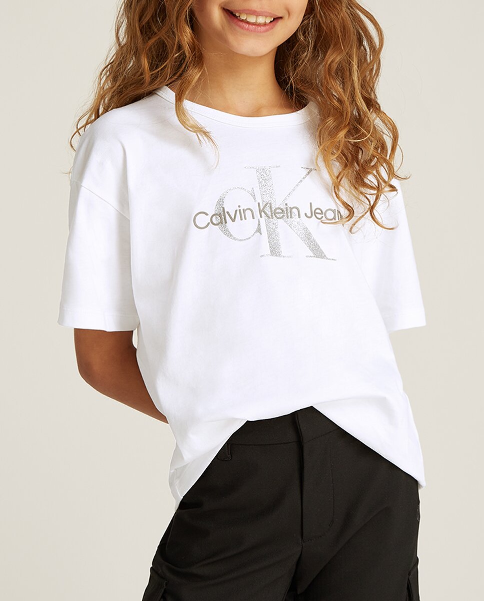 Imagen 0 de Camiseta de niña manga corta con monograma en glitter