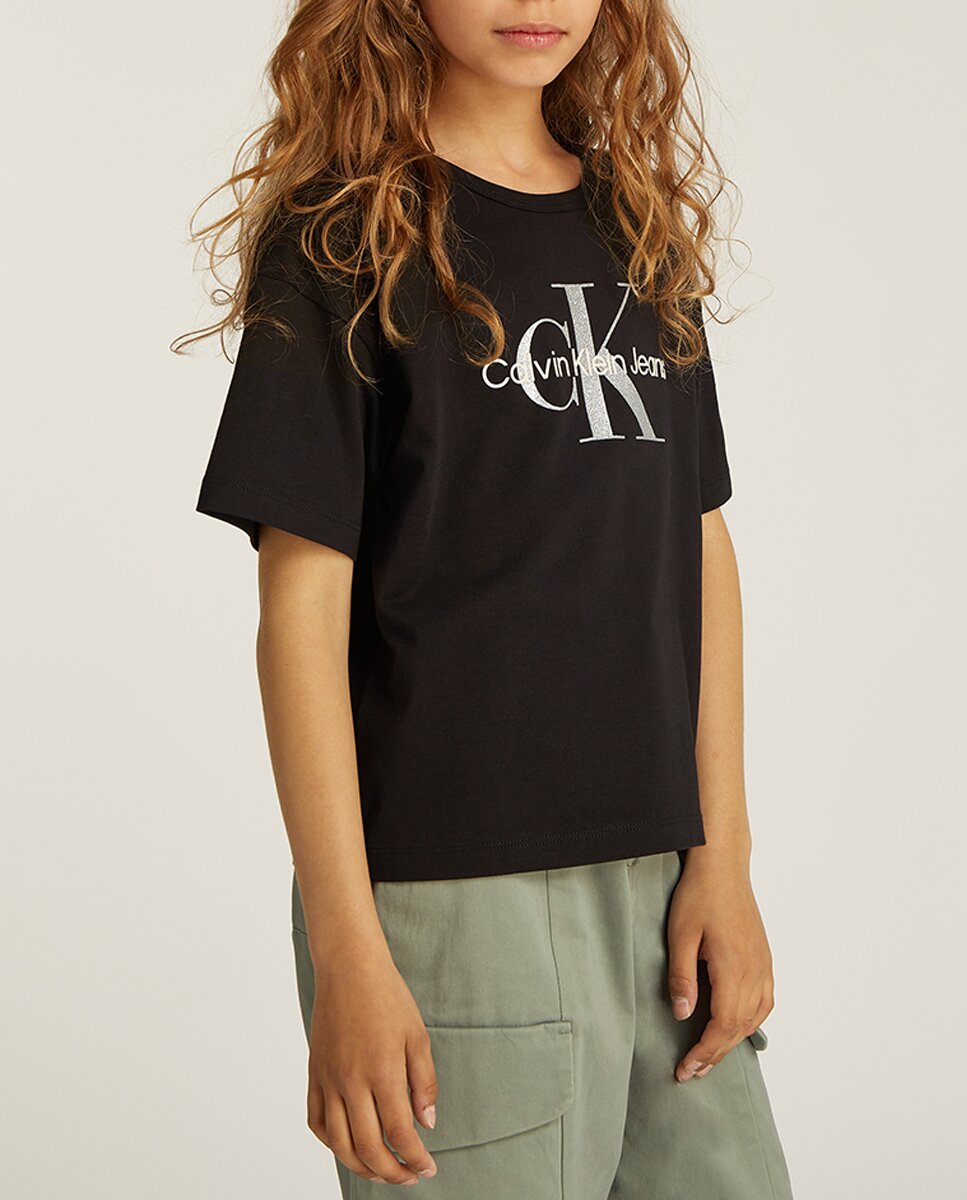 Imagen 0 de Camiseta de niña manga corta con monograma en glitter