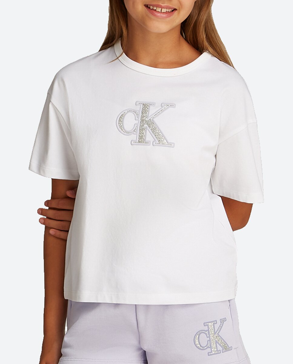 Imagen 0 de Camiseta de niña manga corta con logo metalizado