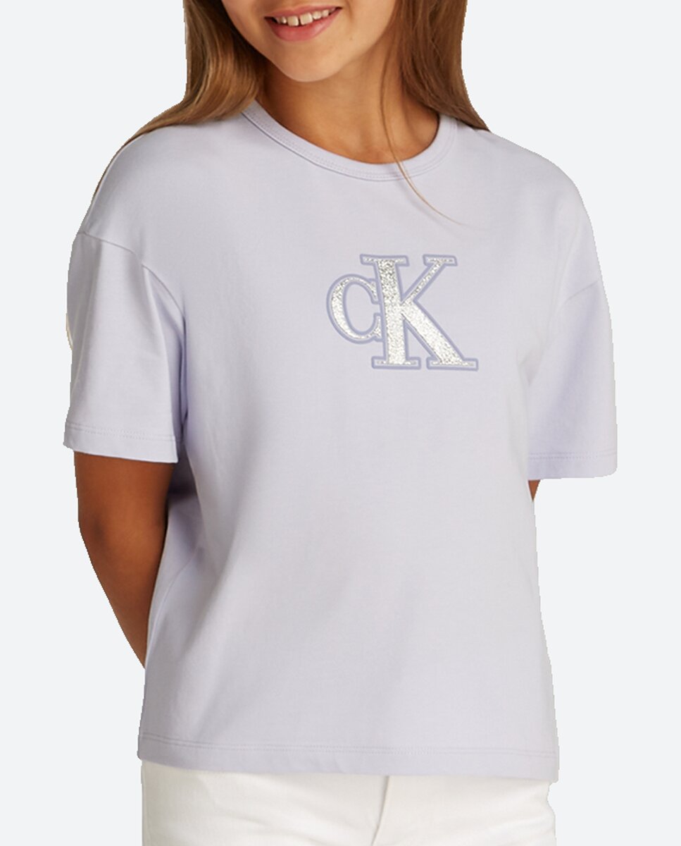 Imagen 0 de Camiseta de niña manga corta con logo metalizado