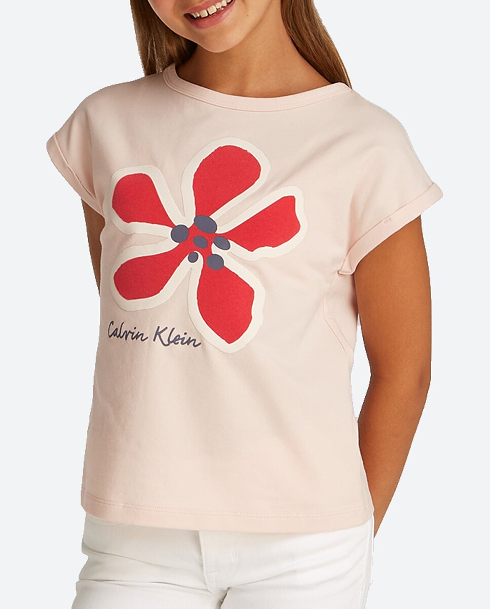 Imagen 0 de Camiseta de niña manga corta con flor grande estampada