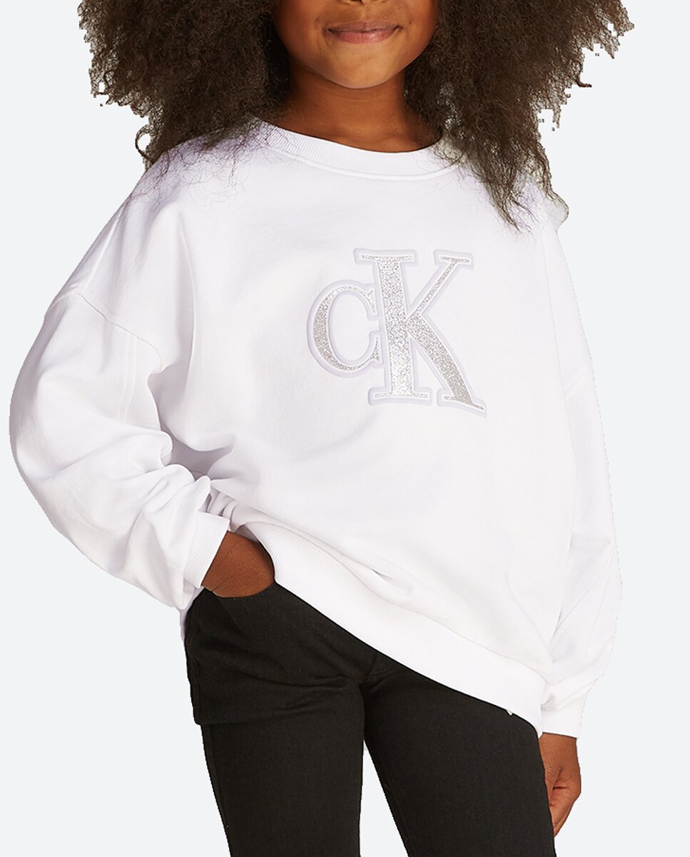 Imagen 0 de Sudadera de niña cuello redondo con monograma metalizado