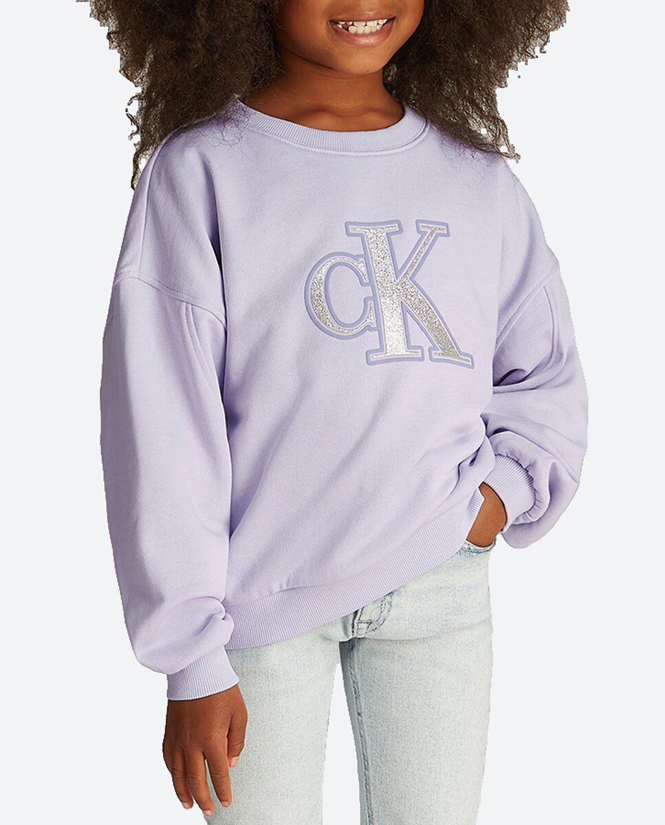 Imagen 0 de Sudadera de niña cuello redondo con monograma metalizado