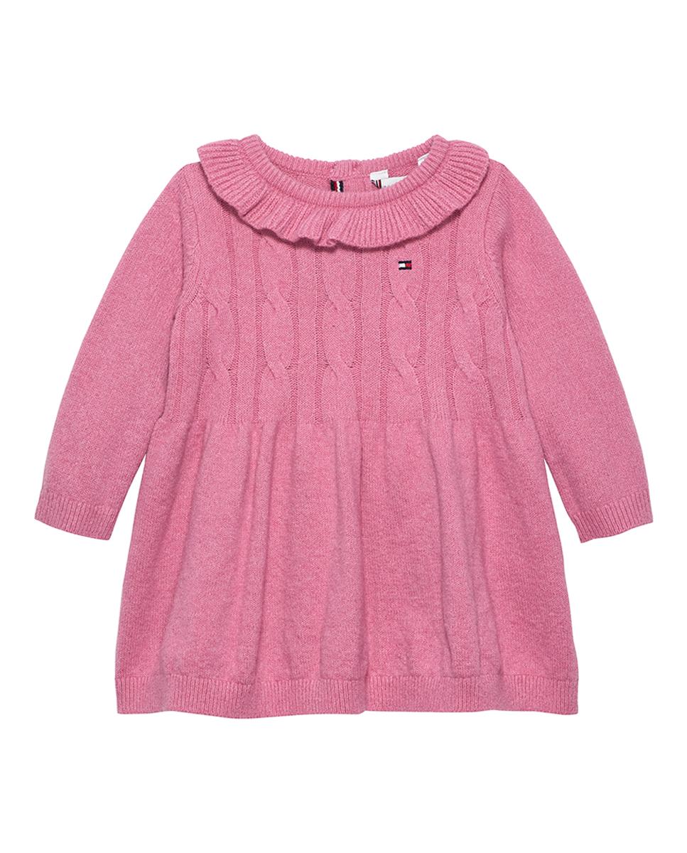 Imagen 0 de Vestido de bebé niña de punto cableado de manga larga