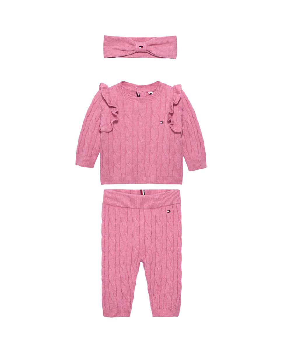 Imagen 0 de Conjunto tres piezas de bebe niña de punto cableado