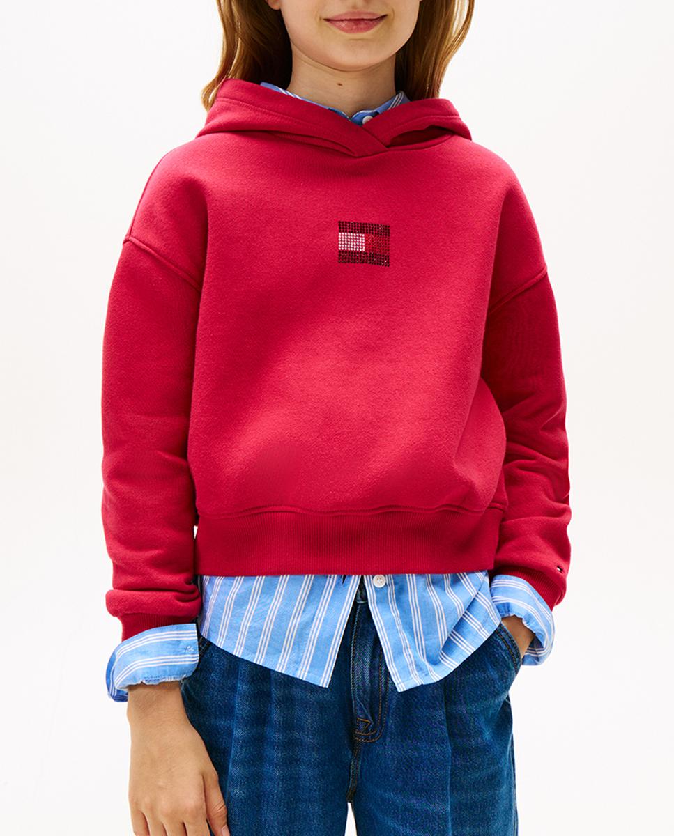 Imagen 0 de Sudadera de niña con capucha y logo frontal de pedrería