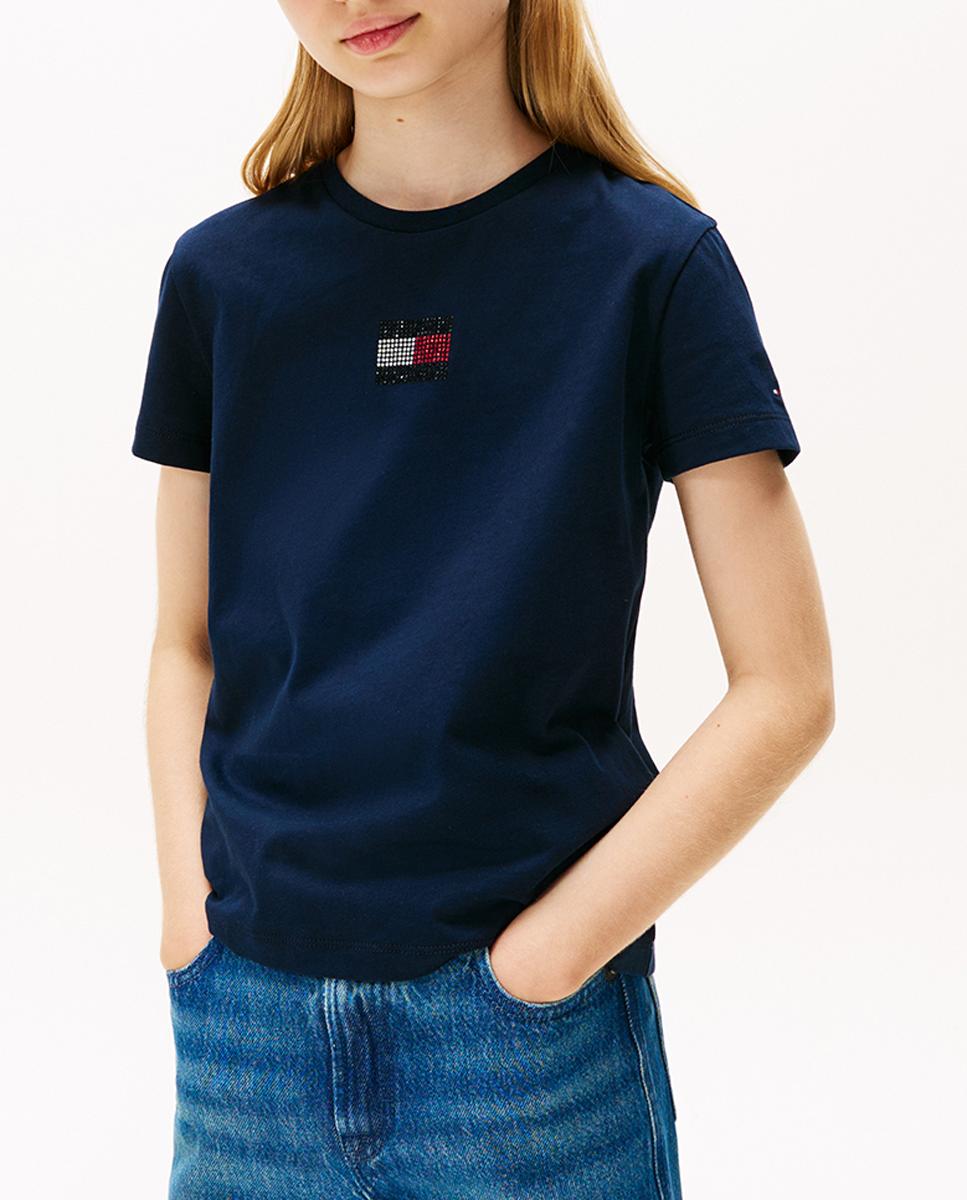 Imagen 0 de Camiseta de manga corta de niña con logo frontal de pedrería