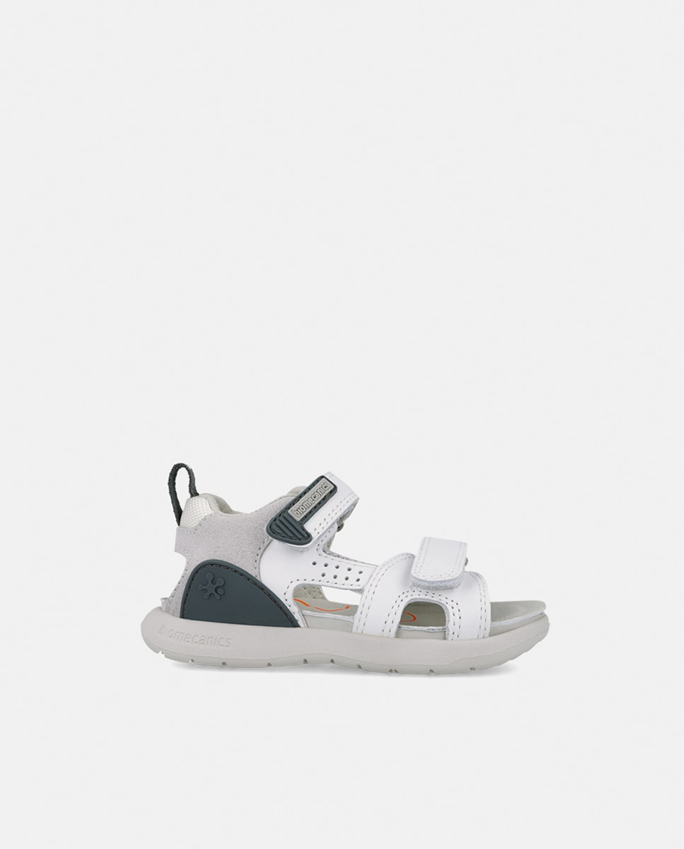 Imagen 0 de Sandalia de piel de color blanco y gris para niño